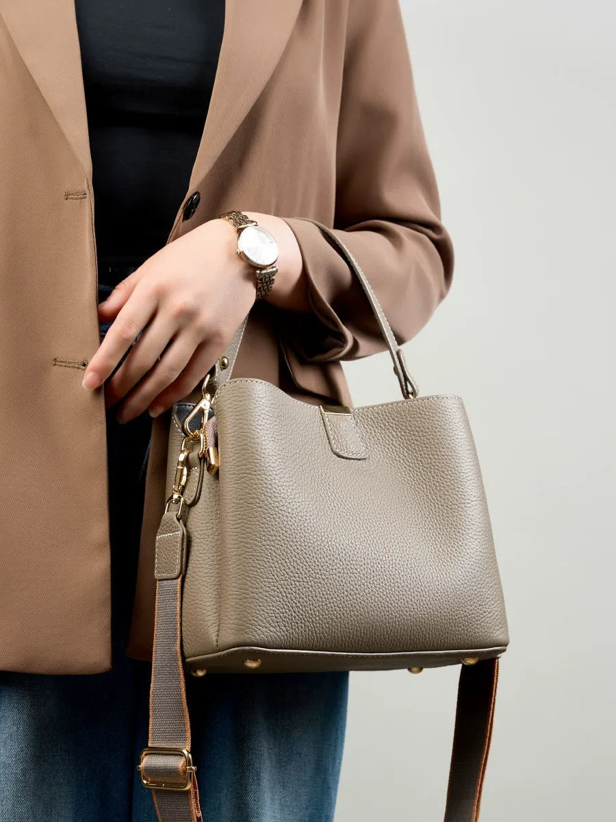 Women Genuine Leather Bucket Bag