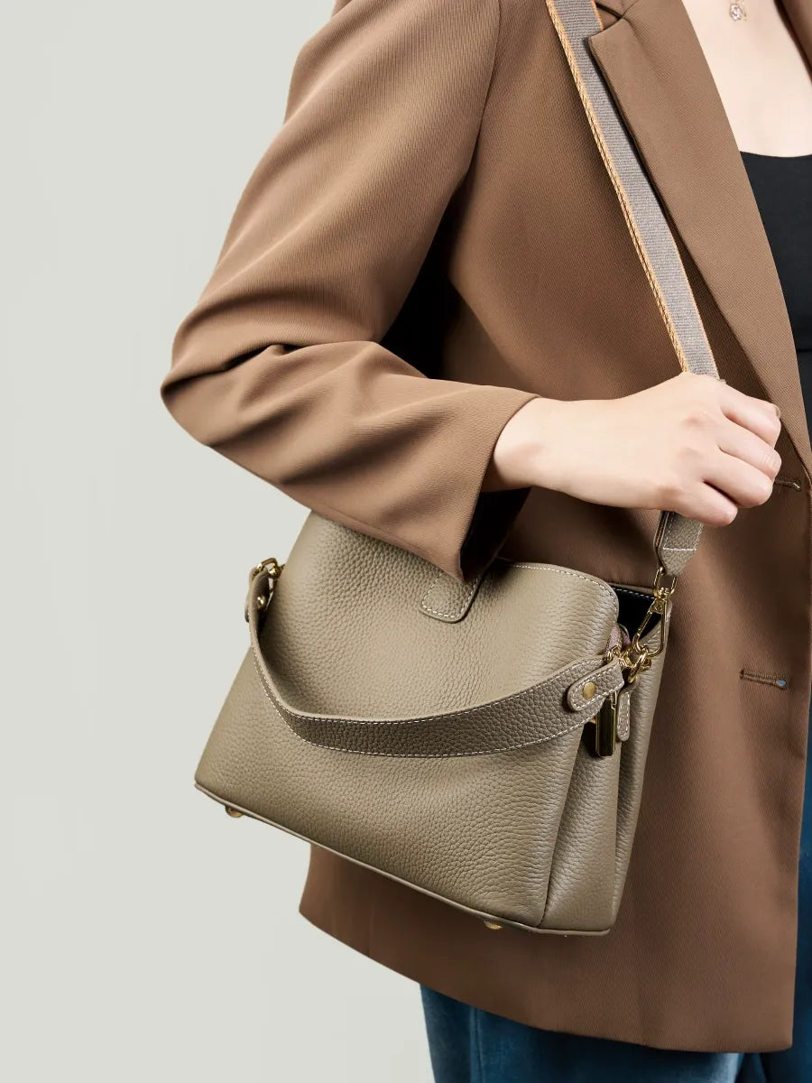 Women Genuine Leather Bucket Bag