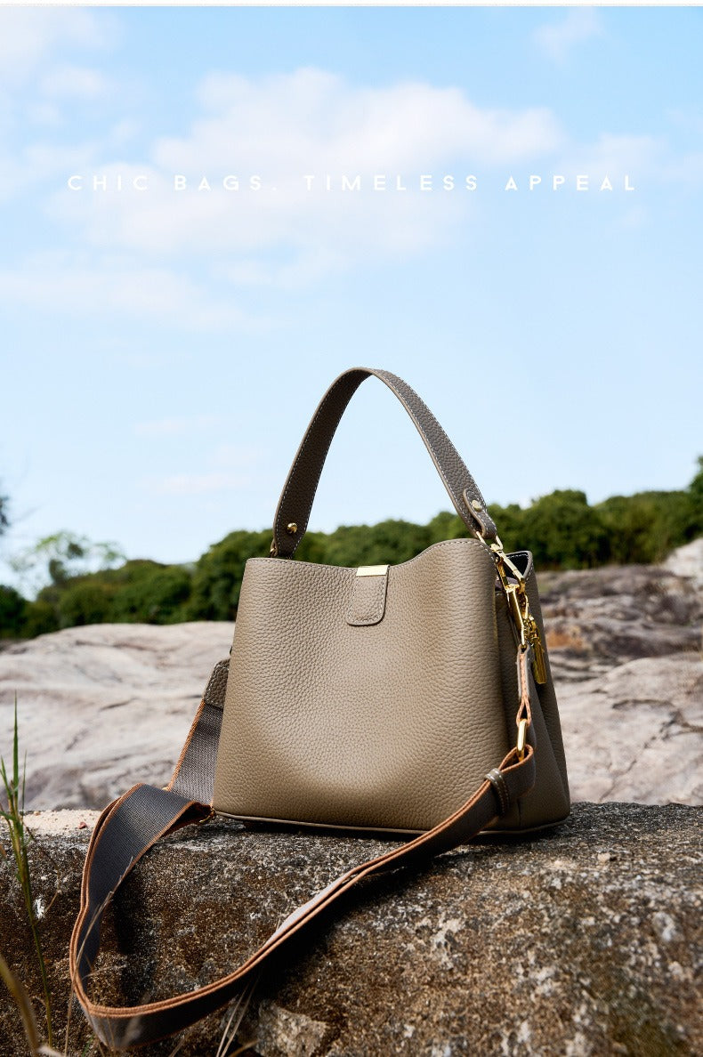 Women Genuine Leather Bucket Bag